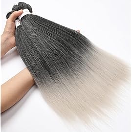 Braiding Hair Pre Stretched 24 Inch 3 Packs Ombre Gray Braiding Hair Yaki Texture, Hot Water Setting, Easy To Install Professional Synthetic Hair Extensions (24in,1B/Silver)