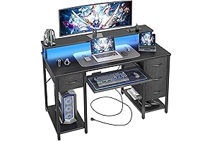 Computer Desk with Drawers, Keyboard Tray, and Outlets (47") for Enhanced Productivity and Organization