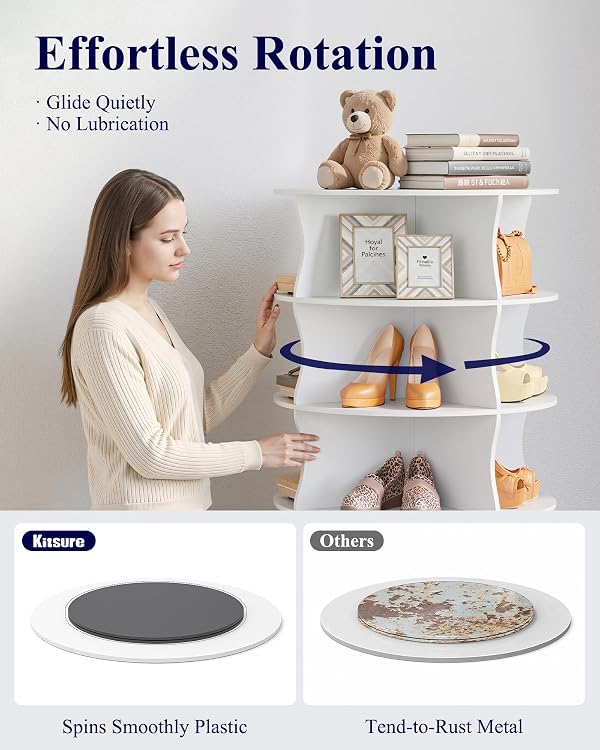 Kitsure Shoe Rack - 7-Tier Rotating Shoe Rack Tower, 360° Revolving Display & Storage Solution with Lazy Susan, Space-Saving Shoe Rack for Entryway, Closet, Bedroom, White by Kitsure - Image 7