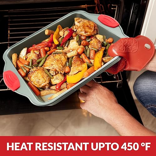 Miniatura 4 de Boxiki Kitchen Molde antiadherente para hornear y molde cuadrado para hornear, duradero, cómodo y de alta calidad con asas de silicona