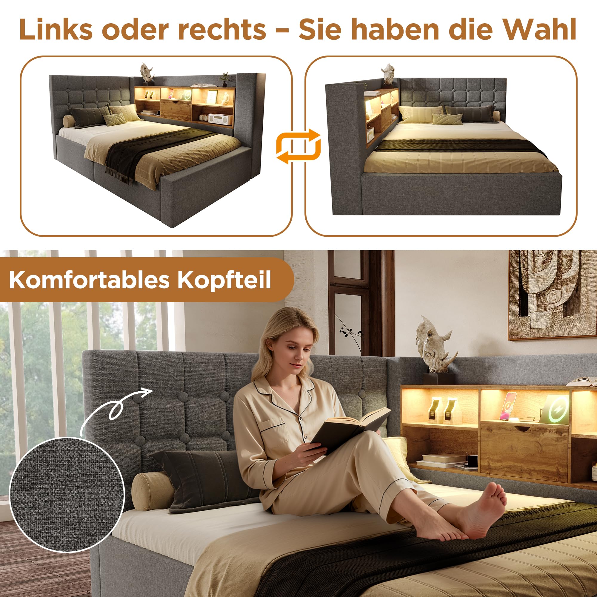 Gecheer Lit gigogne ABMB469789G 140x200cm, 7 Zones, USB, Anti-allergène, 280kg