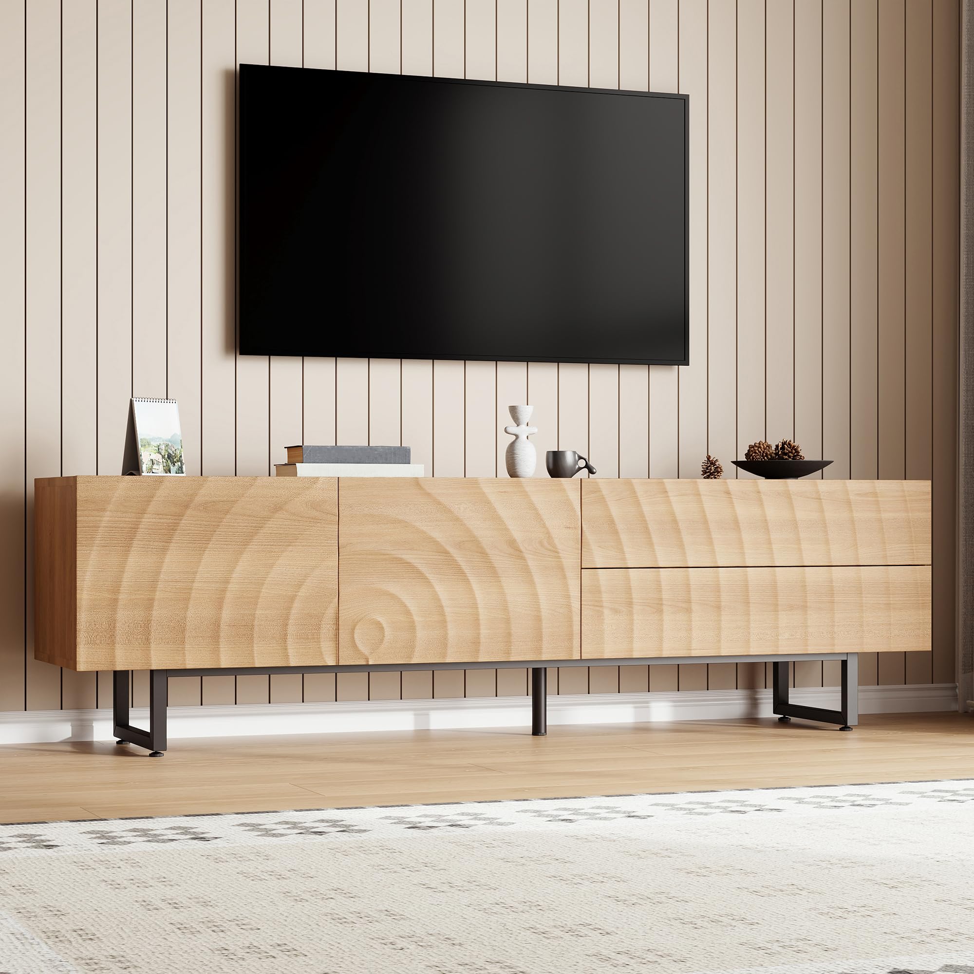 Jaxenor 180cm TV Cabinet, TV Unit with 3D Texture, Wood โ image 1