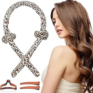 cobinaan Women Heatless Hair Curlers For Long Hair, Heatless Curling Rod Headband Sleeping Soft Rubber Hair Rollers, Curling Ribbon and Rods for Natural Hair (Leopard)