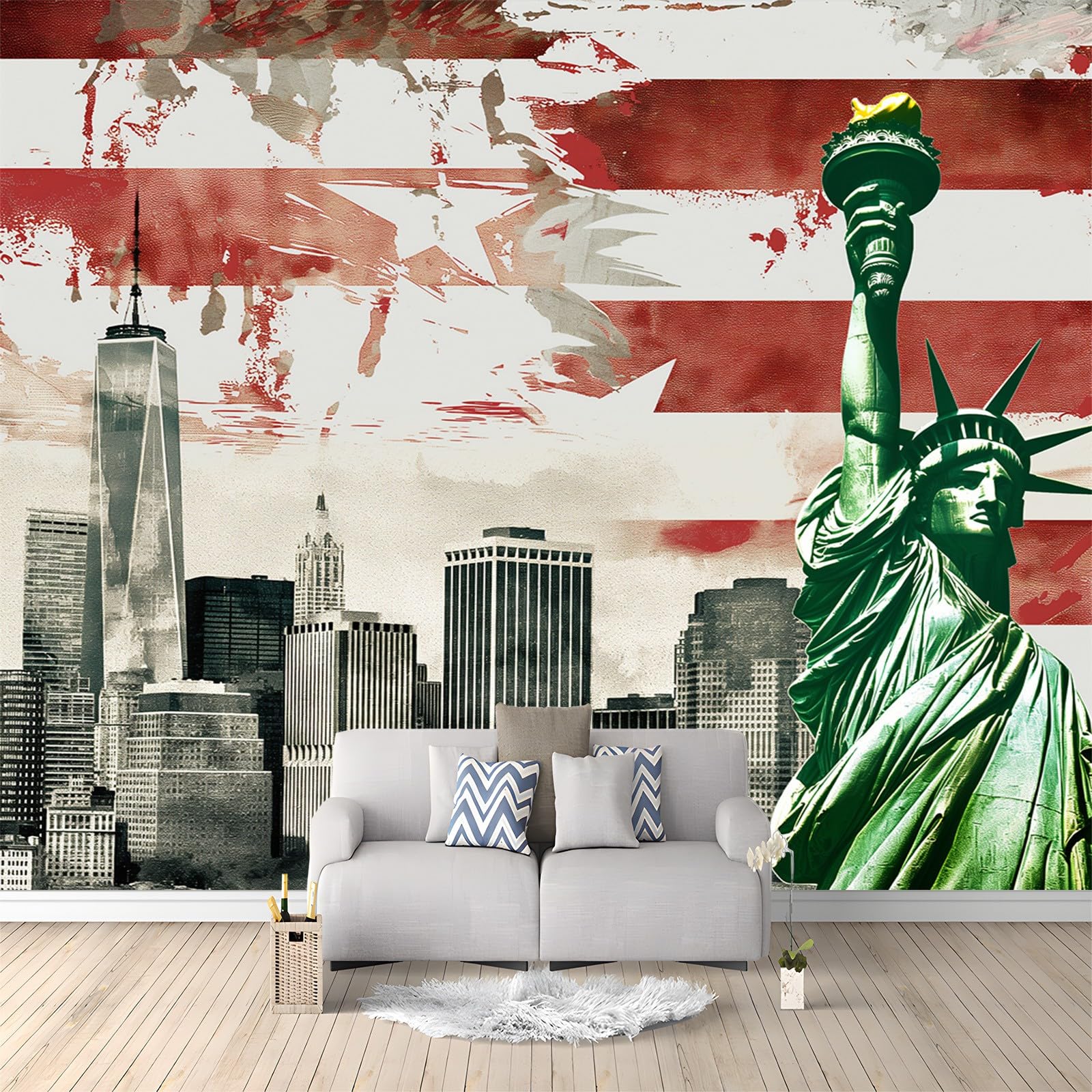 Papier peint panoramique Statue de la Liberté intissé pose facile pour mur abîmé