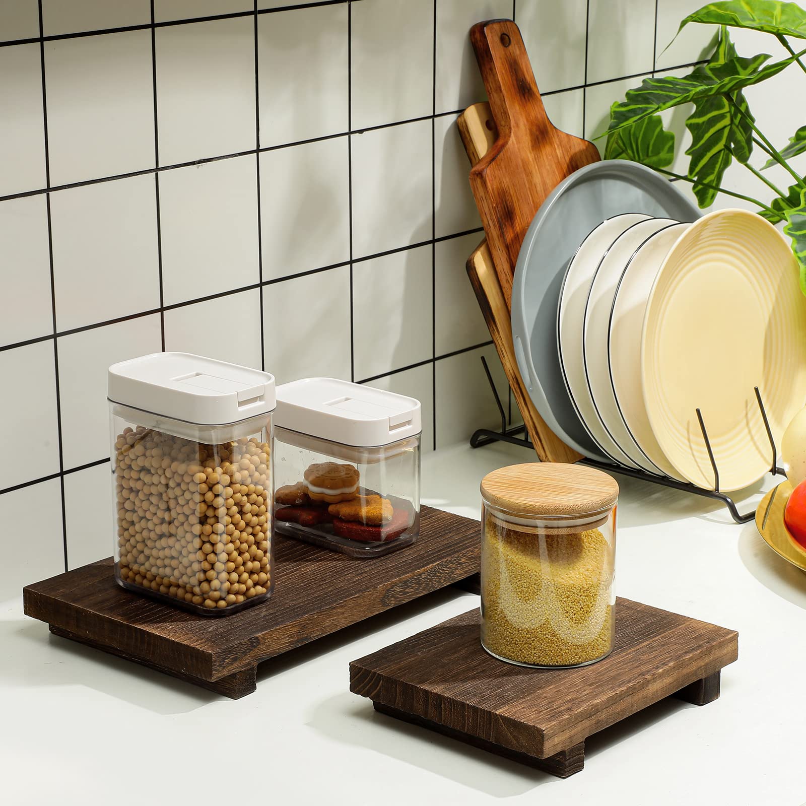 Tiamon 2 Pcs Wood Pedestal Stand Riser Wood Riser Soap Stand for Bathroom Farmhouse Soap Tray for Home Kitchen Counter Table Decor Bottles Plant Jewelry Candles Guest Display(Old Brown)