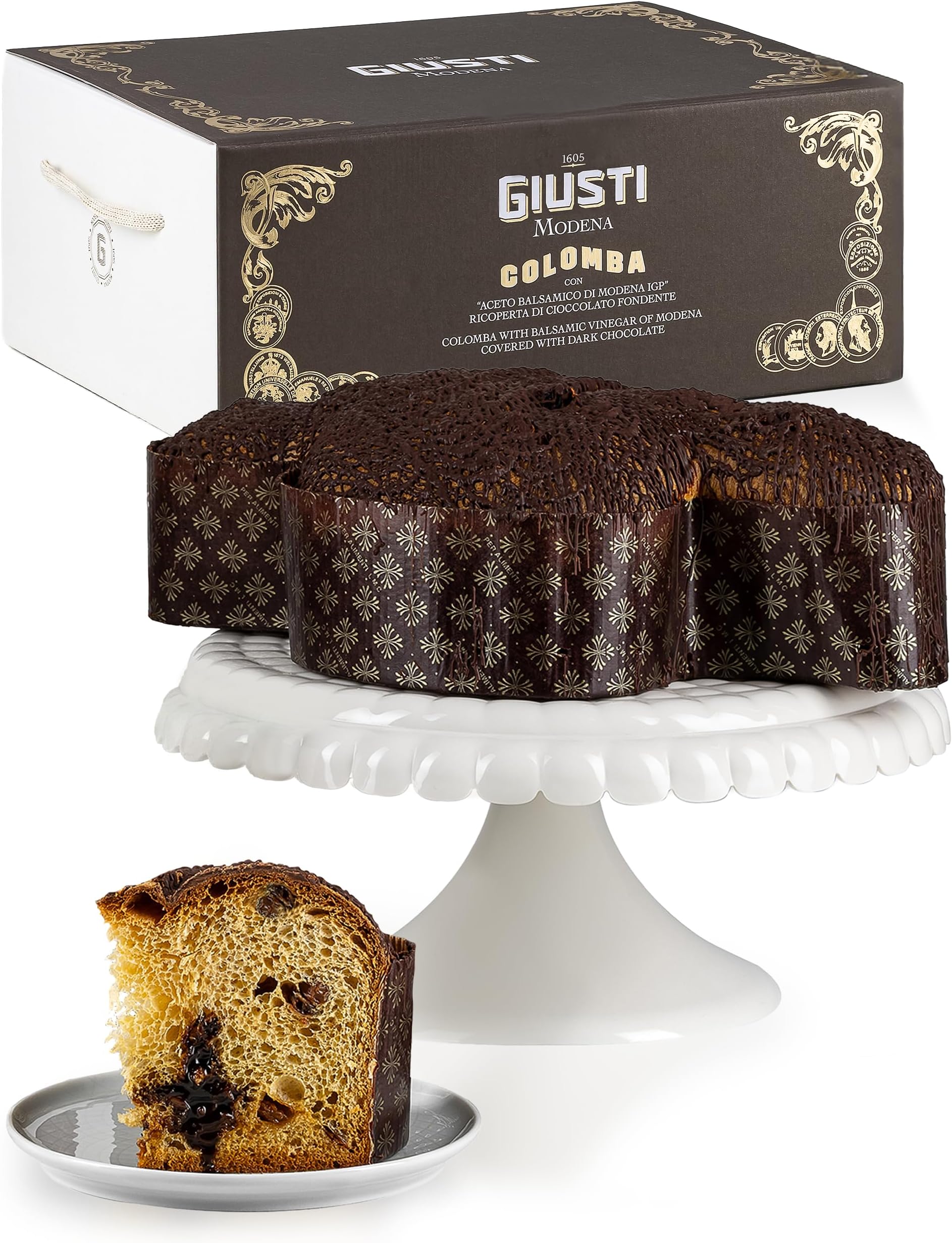 Colomba di Pasqua Cake – Traditional Italian Easter Cake With Premium Balsamic Vinegar of Modena Filling, Raisins, and Dark Chocolate Coating, Made in Italy – 35.2 oz