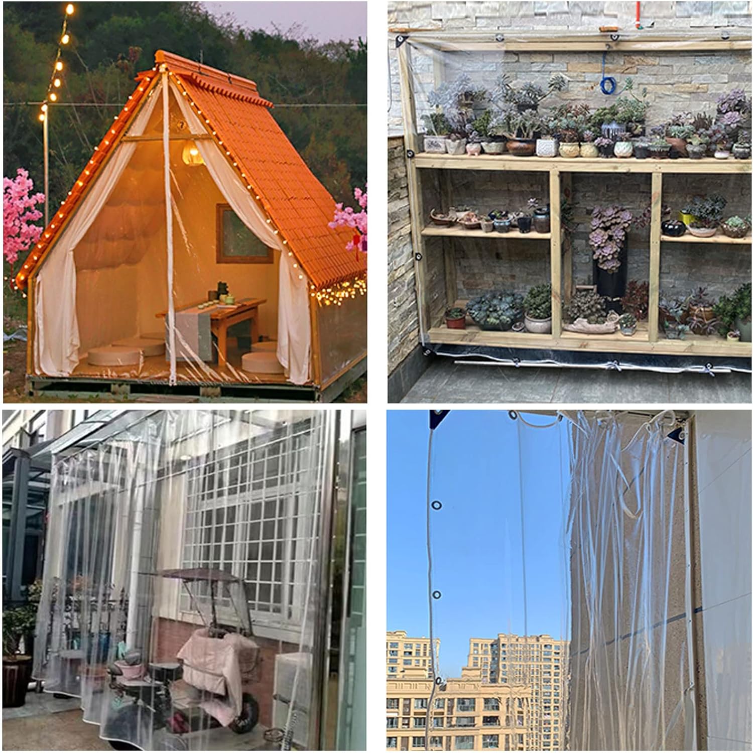 クリア温室タープ透明ターポリン、防錆グロメット付き、厚さ0.14mmの