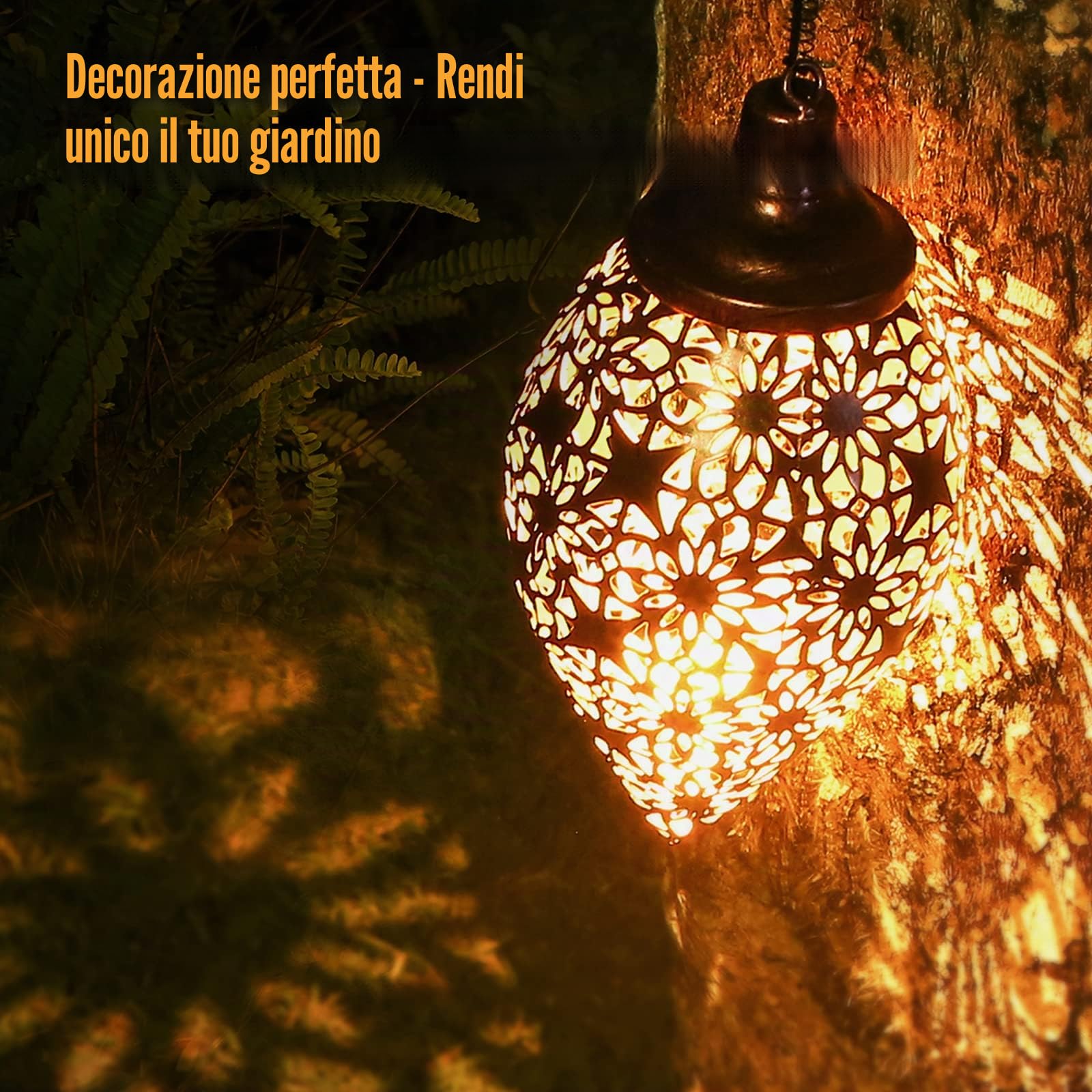 Görvitor Lanterna solare per esterni, 4 pezzi, in metallo, per esterni, IP44, impermeabile, orientale, per esterni, da appendere, per decorazione da giardino, terrazza, patio, albero, campeggio, prato