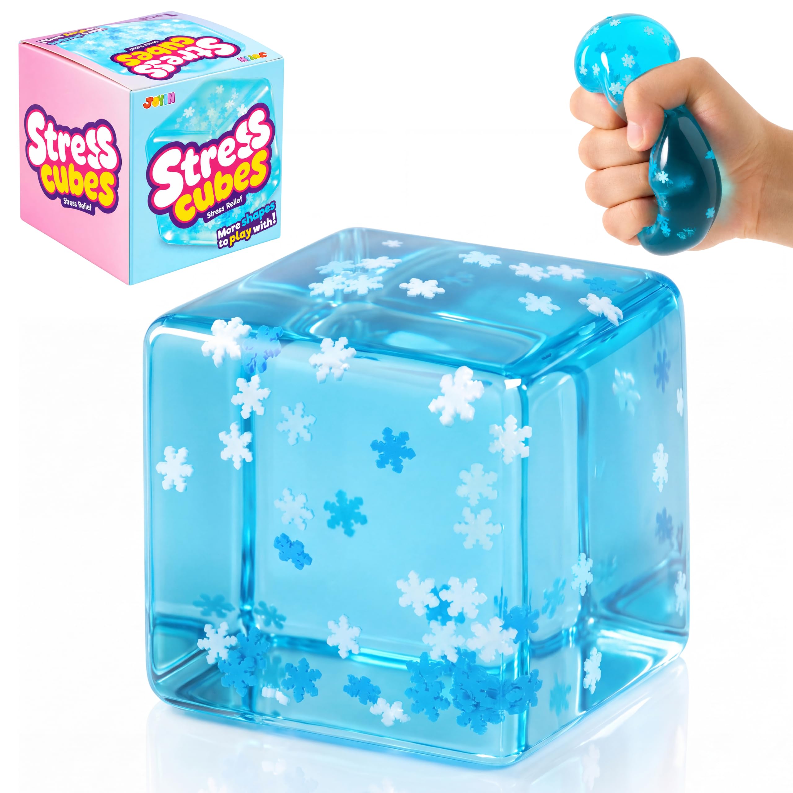 JOYIN Blue Snowflake Cube Stress Relief Toy, 2.2 Inch Colorful Cube Squishy Toys, Slow Rising Fidget Sensory Toys, Soft Squeeze Toy for Adults and Kids, Birthday Gifts, Office Desk, Party Favors