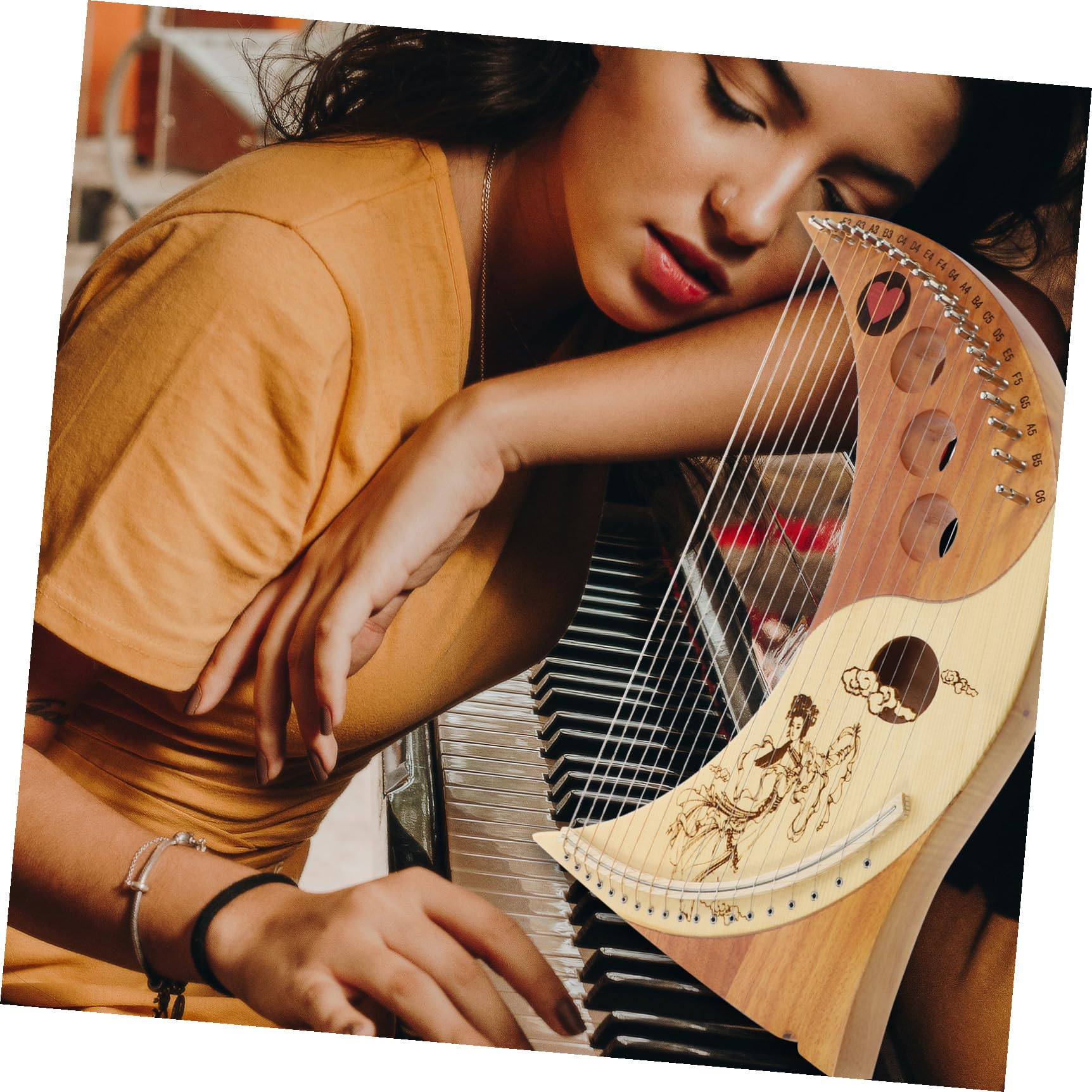 SUPVOX Arpa Lira in Legno di Cedro 19 Corde, Strumenti Musicali Portatile Corde Sostituibili e Accessori Extra