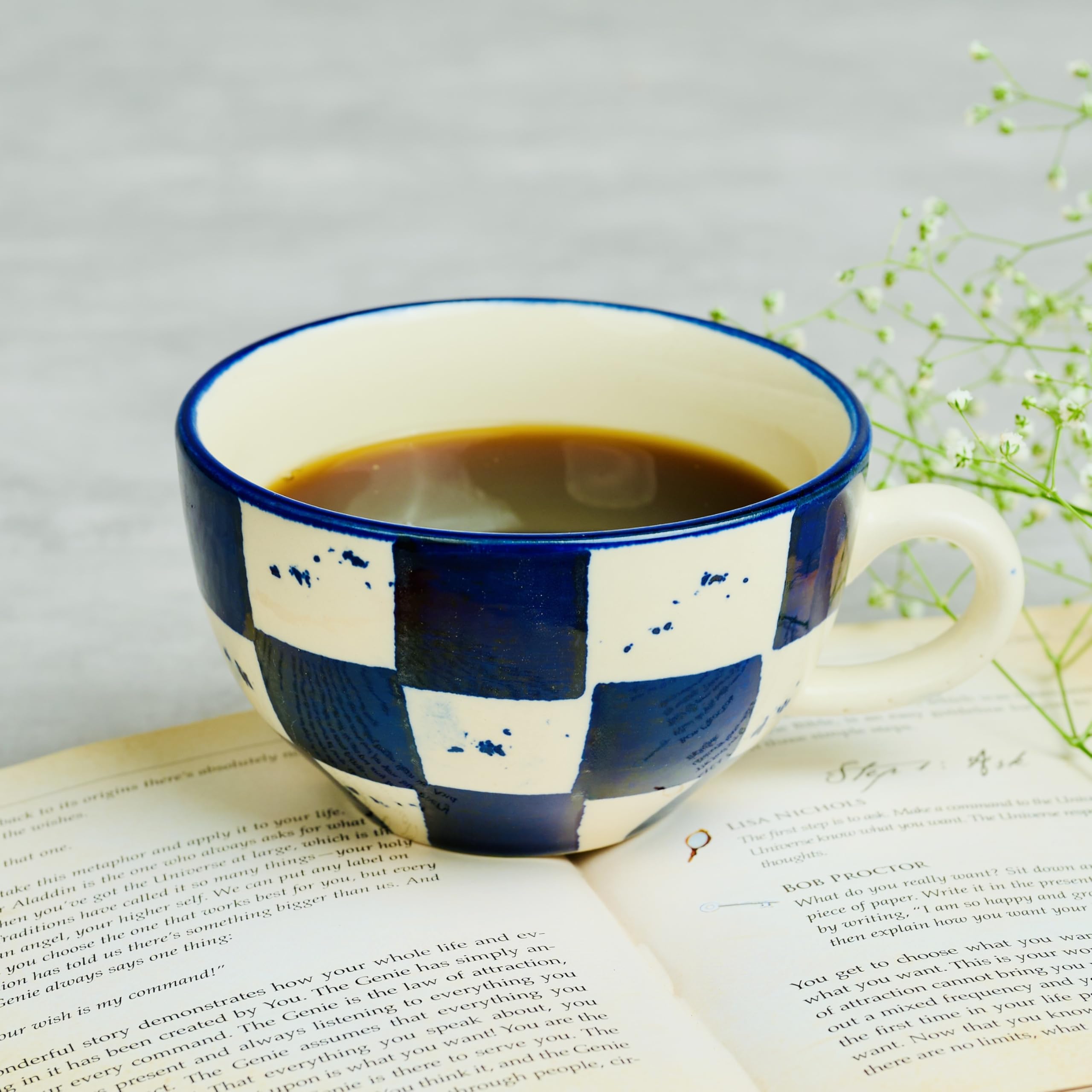 BLACKCARROT Blue & White Moroccan Coffee Mug Set of 2 | 380ml Each Capacity | Microwave & Dishwasher Safe | Coffee Mug for Gift | Ideal for Coffee, Tea, and Hot Chocolate