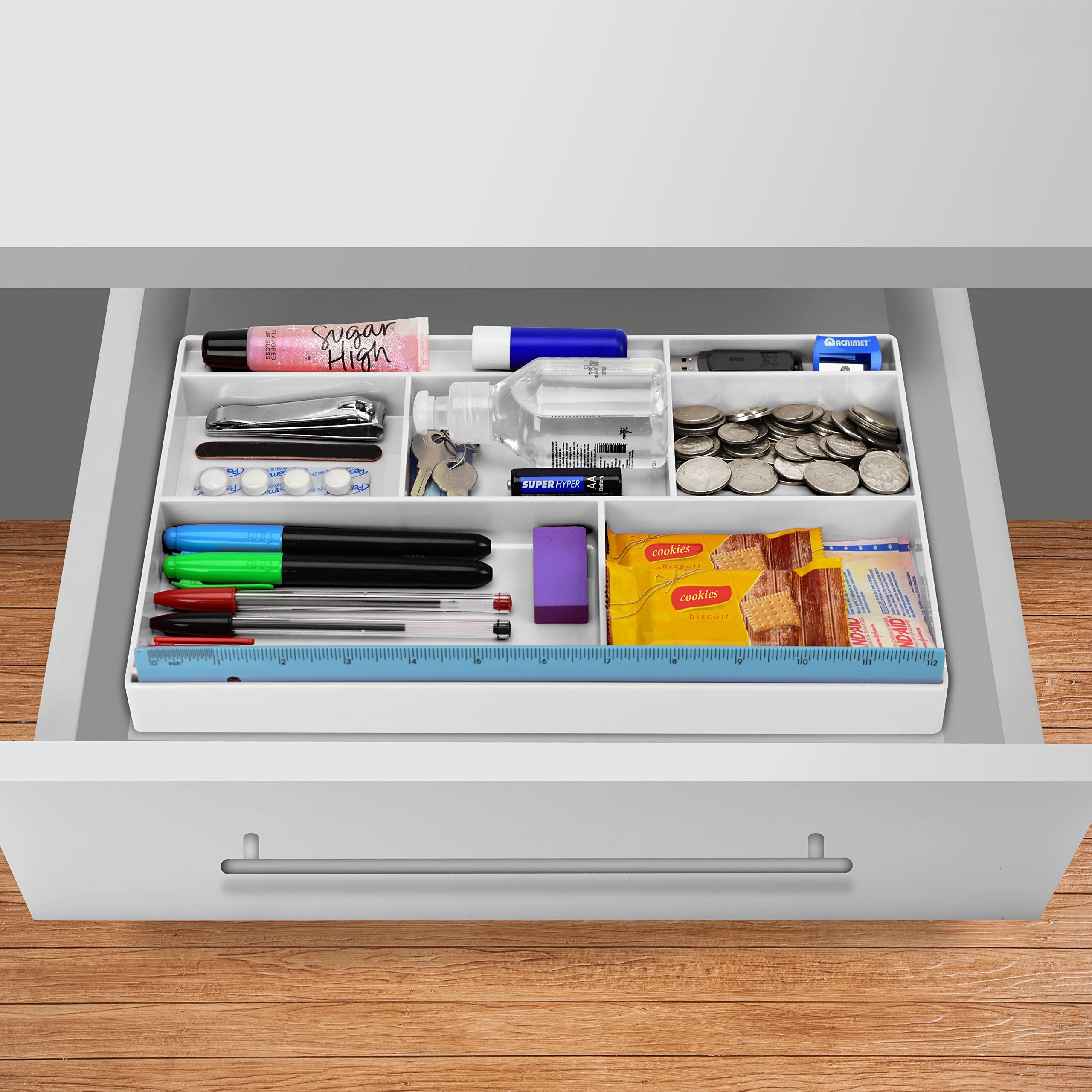 Acrimet Vassoio Organizzatore 8 scomparti 32,4x20,3x2,7 cm Bianco Plastica