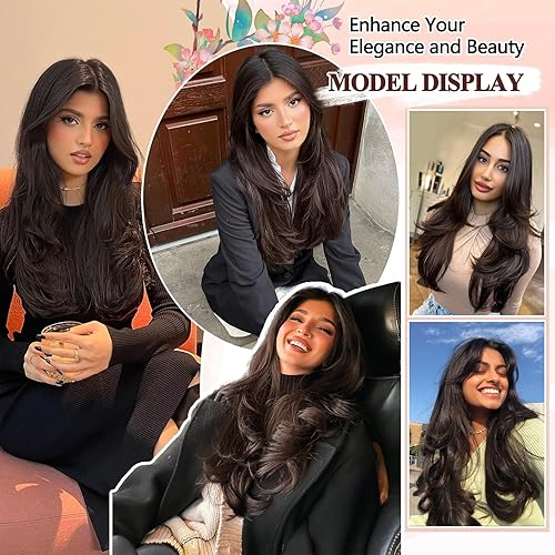 Miniatura 5 de Extensiones de cabello castaño oscuro, extensiones de cabello largo y lacio, extensiones de cabello con clip para mujer, uso diario, 20 pulgadas