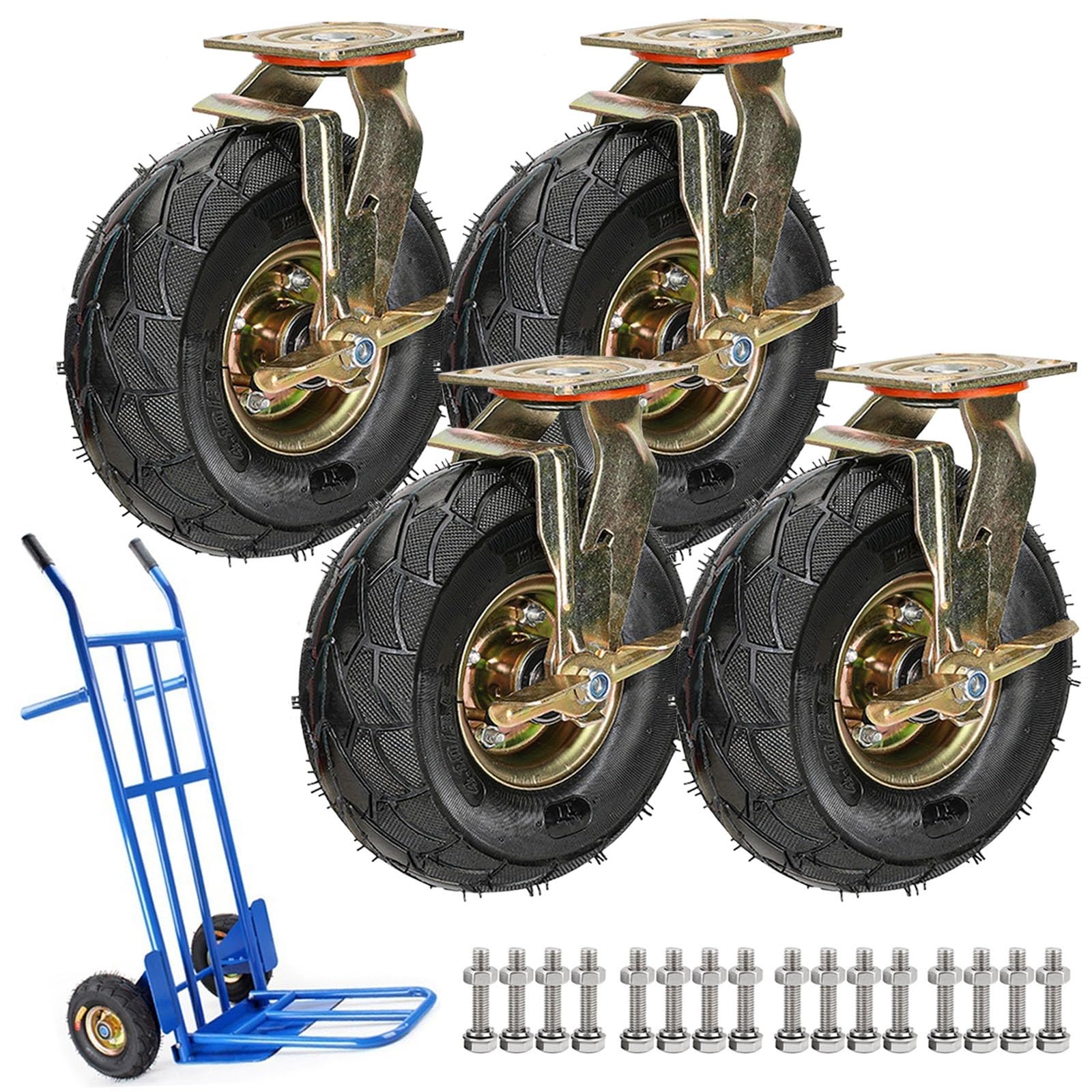 GBRJUYF Heavy Duty Swivel Caster Wheels 8" & 10" 4pcs AirFilled Industrial Tires with Double Ball Bearings & Brake for Workbenches 200mm/8inch Mobility Solutions