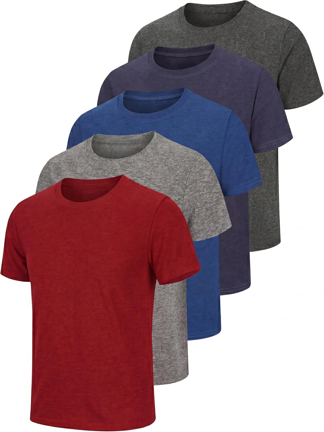 NebuKinex 6 Pack Boys Athletic Shirts Youth Kids Quick Dry Moisture Wicking UPF 50+ Short Sleeve Active Performance T-Shirts