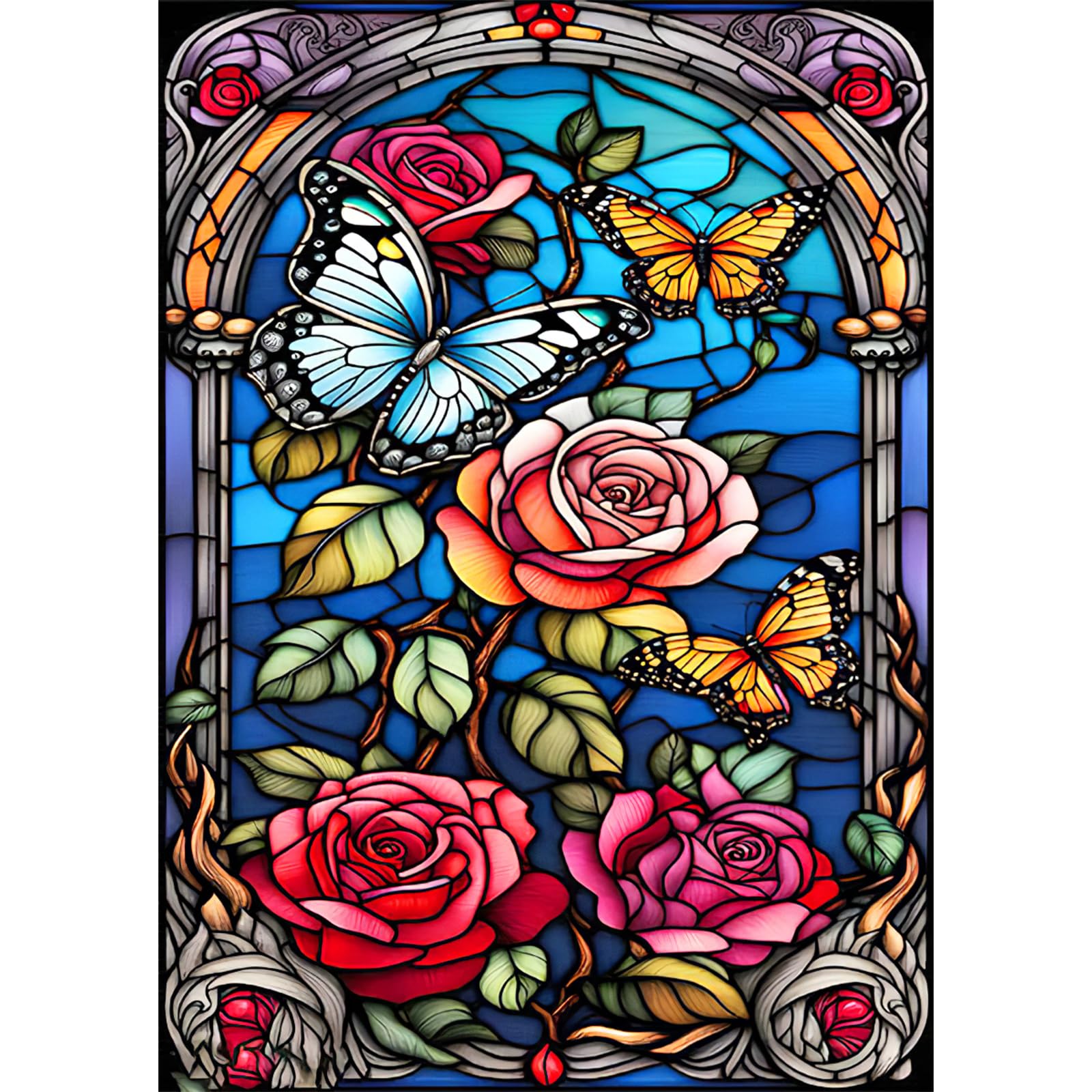 NEWENMOButterfly Diamonds Painting Kits for Adults, DIY 5D Red Rose Diamond Art Paint with Round Diamonds, Full Drill Stained Glass Diamonds Art Painting Kit for Home Wall Decor 12x16in