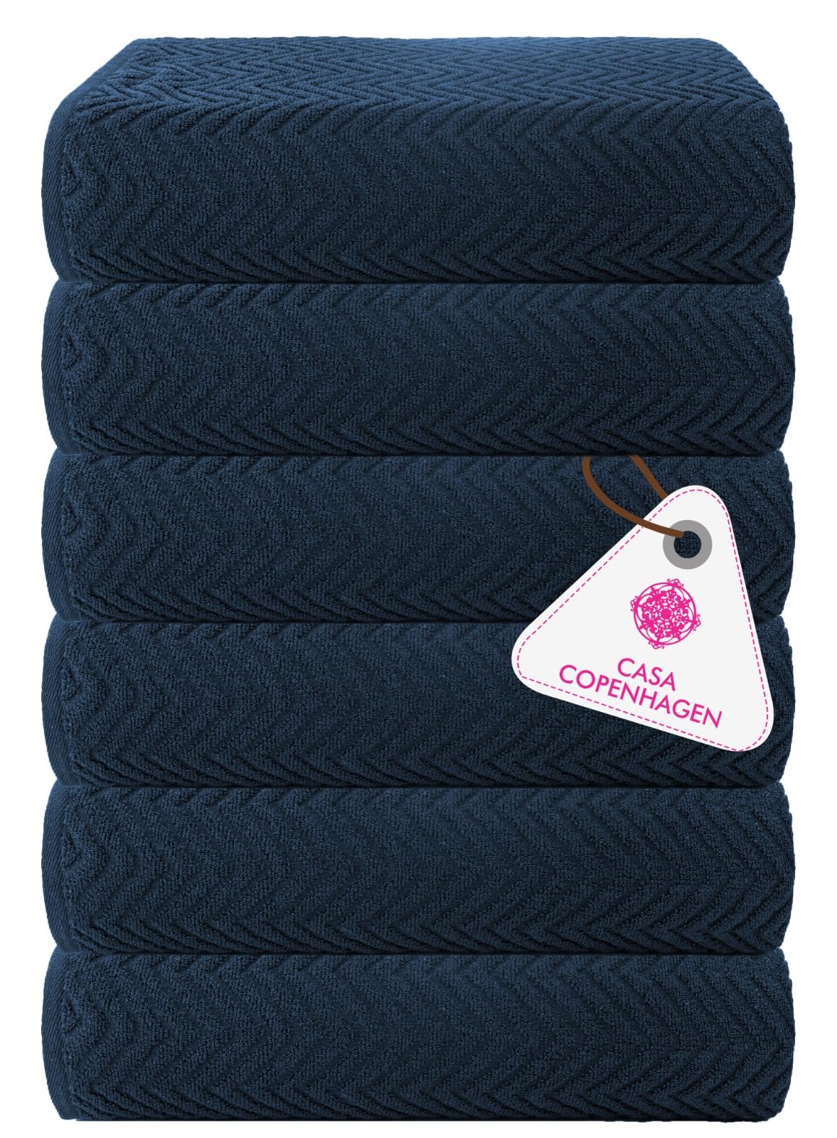 CASA COPENHAGEN Wave Textured 6-Piece Small Bath Towel Set - Navy Blue, 550 gsm, 6-piece small bath towels, durable cotton towels for everyday use, bathroom gift set