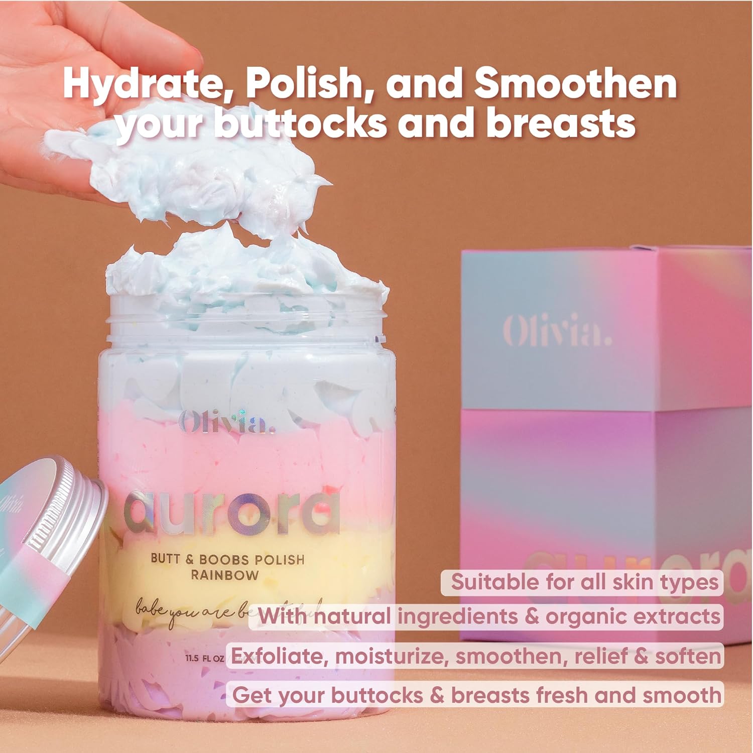 Olivia Aurora Whipped Body Scrub – Exfoliating Sugar Scrub for Smooth Skin, Bikini Area & Body – Helps Reduce Bumps and Ingrown Hair Appearance – Natural Mango & Coconut – Fruity Scent, 10 oz