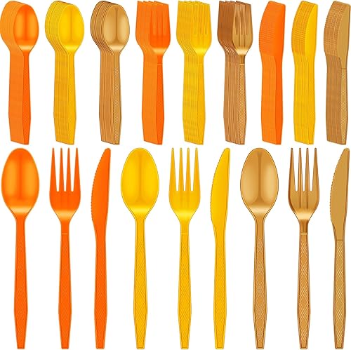 Juego de 360 cubiertos de plástico desechables para Acción de Gracias, para fiestas de otoño, incluye 120 cucharas, 120 tenedores, 120 cuchillos