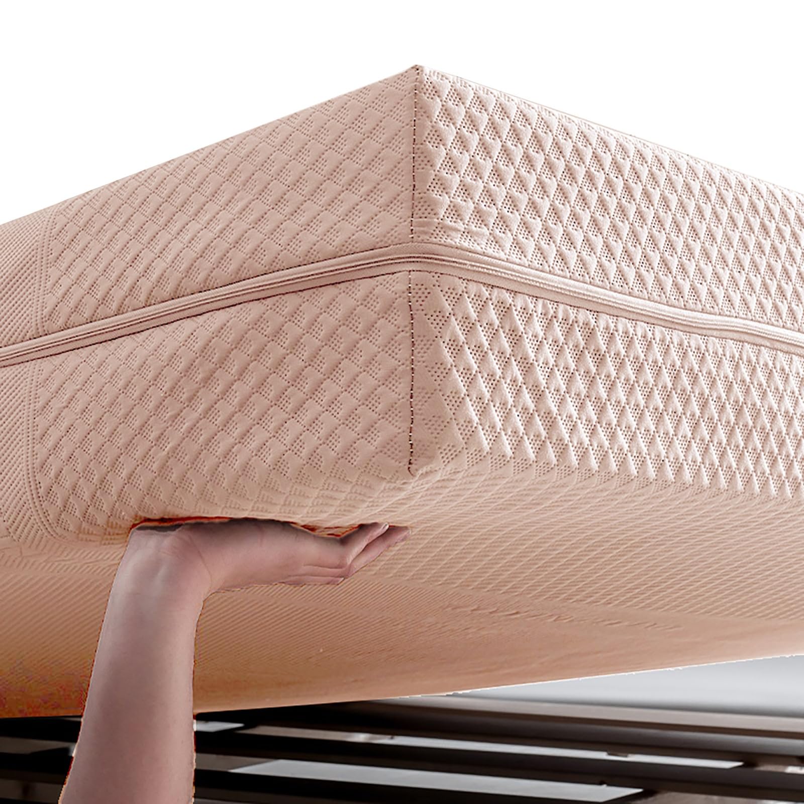4-Zipper Removable Mattress Protector Cover, Breathable Non-Waterproof Zippered Mattress Encasement, Washable Dustproof Fitted Sheet Cover for Single Double King Bed(Khaki,120x200x30cm)