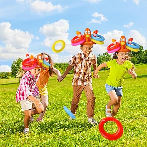 Miniatura 6 de MorTime Paquete de 3 sombreros inflables de pavo para lanzar, juego de lanzamiento de anillos para fiesta de Acción de Gracias, suministros de