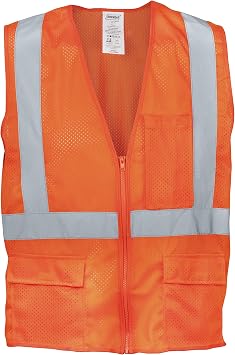 1284FR-OZ-2-M ANSI Class 2 Flame Retardent Polyester Mesh SAFETY Vest with Zipper & 2" Silver Reflective Tape, Orange, Medium