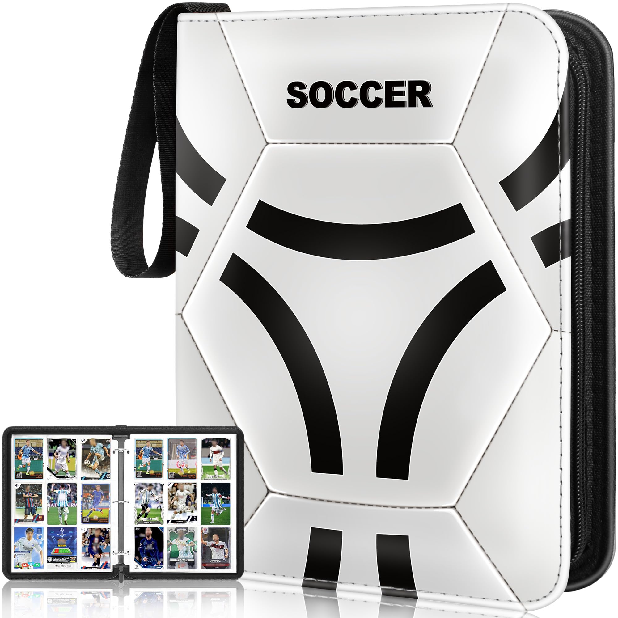 Raccoglitore per carte da calcio, raccoglitore per carte collezionabili da calcio 2024-2025, con cinturino, 990 tasche a doppio lato, in poliuretano, adatto per carte sportive per collezionisti