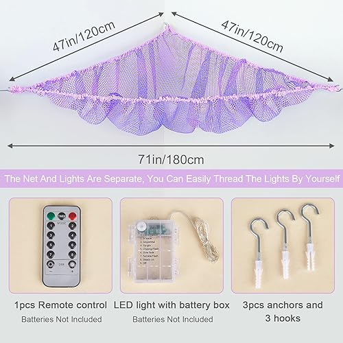 Miniatura 2 de Unicorn Castle Hamaca de red para animales de peluche, almacenamiento de juguetes con luz LED, organizador de juguetes de felpa para colgar en la