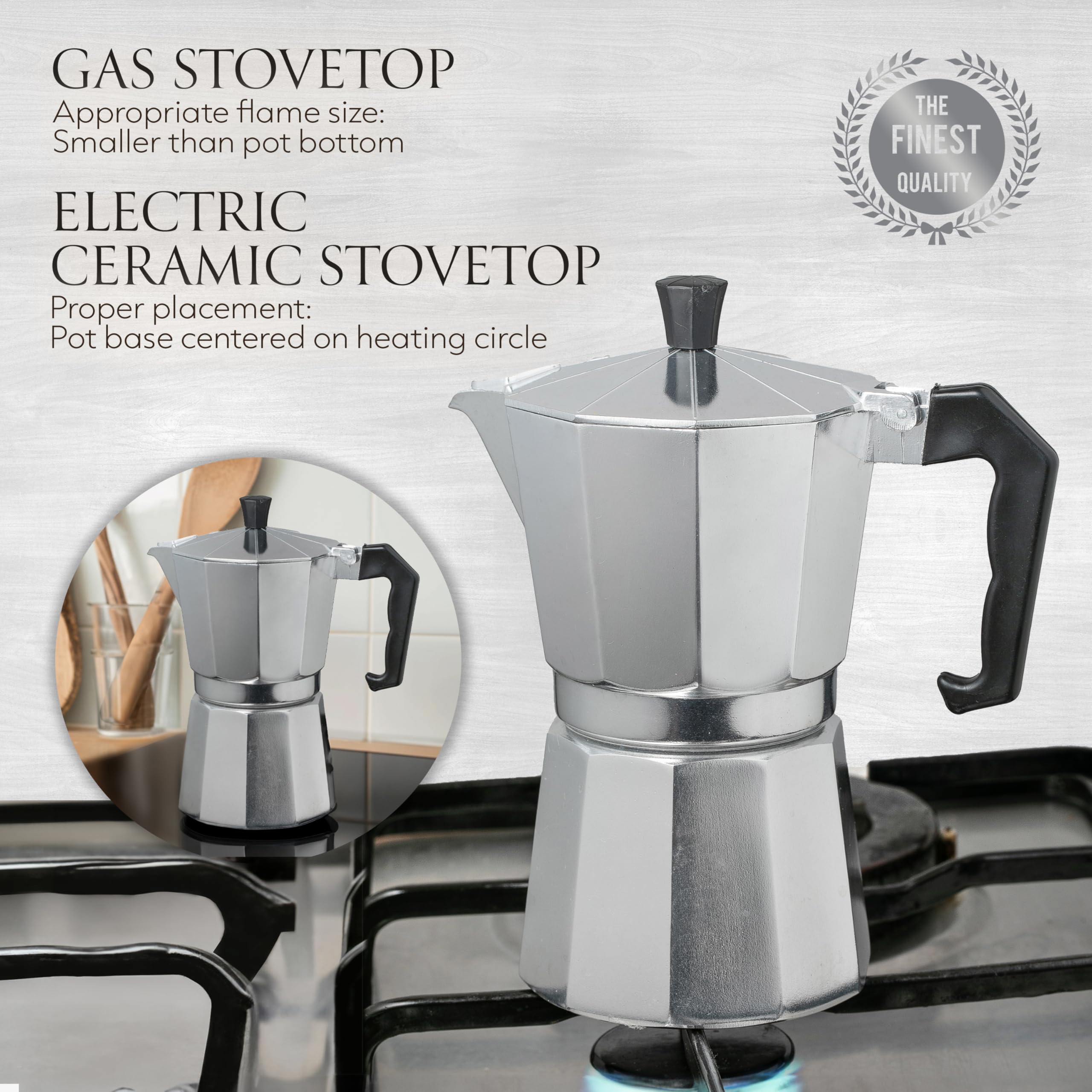 Mixpresso Cafetera de aluminio para 6 tazas, cafetera Moka Pot para preparar café italiano y cubano, cafetera italiana clásica, cafetera espresso Greca, cafetera de camping de 10 onzas