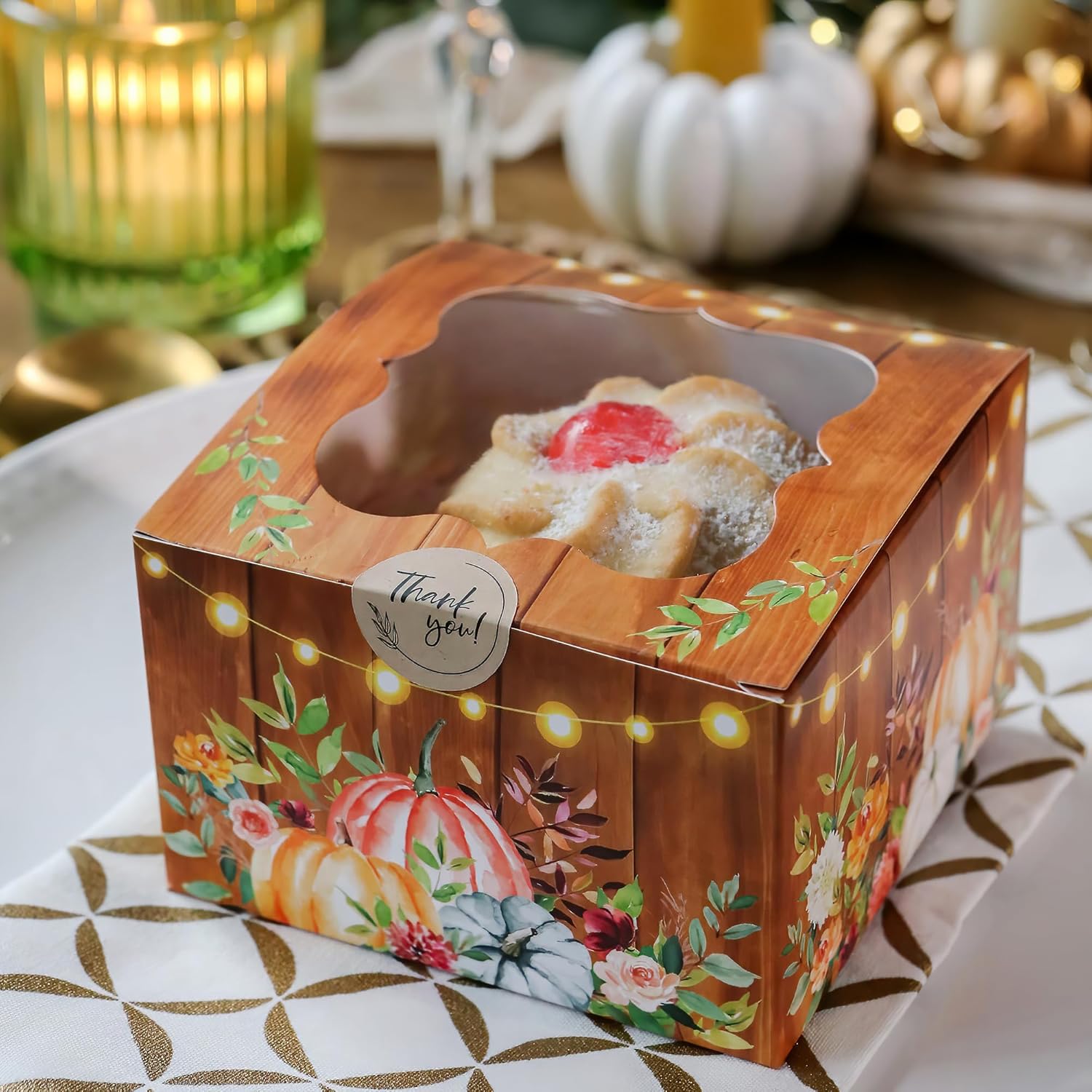 Fall Cookie Boxes with Window and Decorative Seal Sticker (Set of 30), Treat Boxes For Desserts, Party Favors For Guests - Image 2