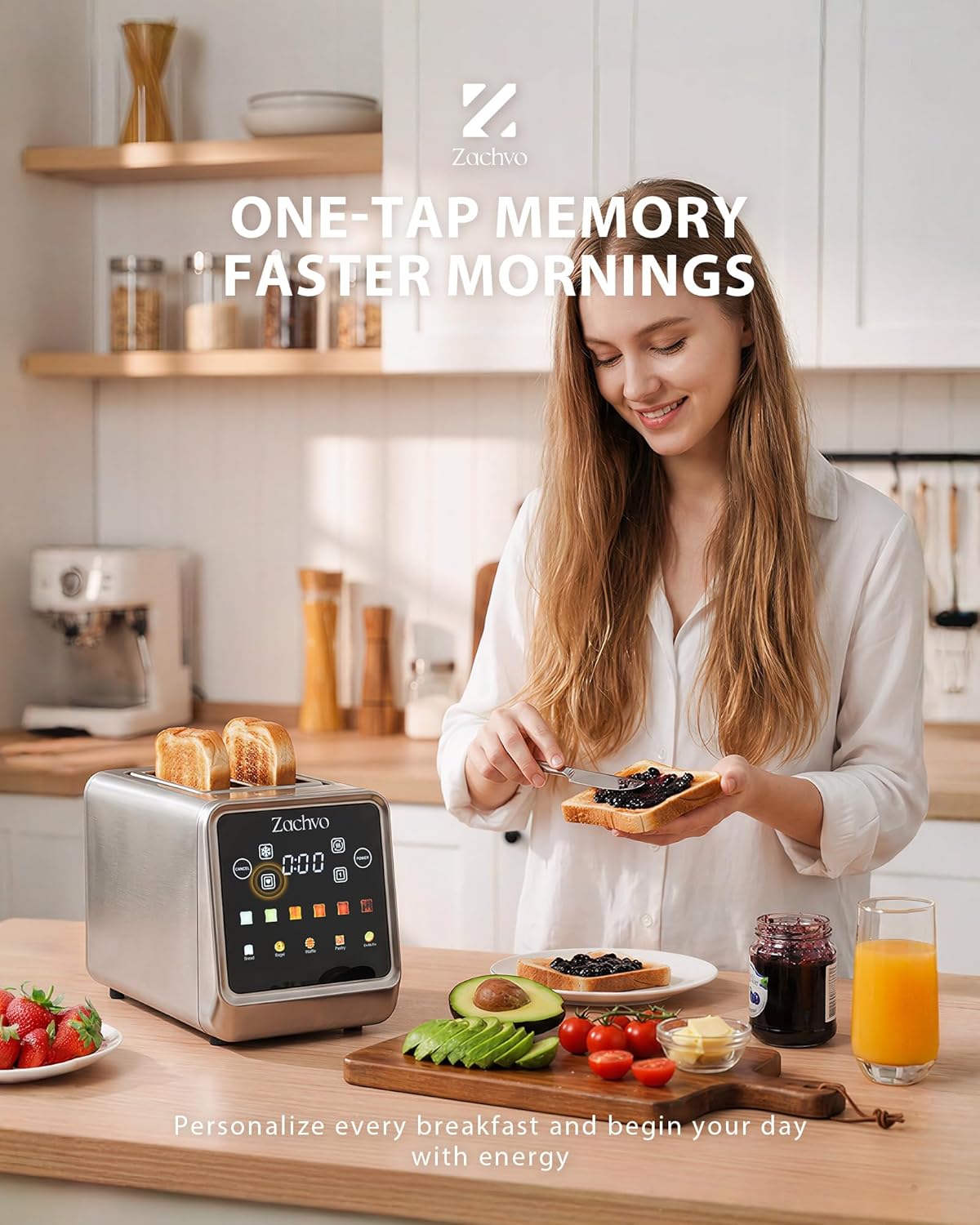 2 Slice Toaster with Smart Touchscreen & Digital Countdown Timer, 1.5" Wide Slot Toaster for Bagels & Bread, 6 Shade Settings, Memory, Defrost & Reheat, Slim Stainless Steel Design for Kitchen
