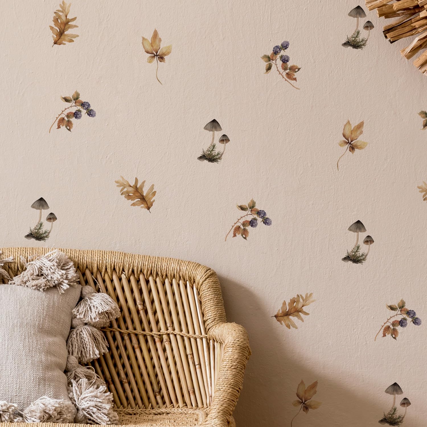 Neukids Retro Watercolor Autumn Leaves and Mushrooms Children's Wall Stickers, Girls Wall Decals Nursery Stickers for Kids Bedrooms Livingroom Kindergarten Window Wall Decor — image 1