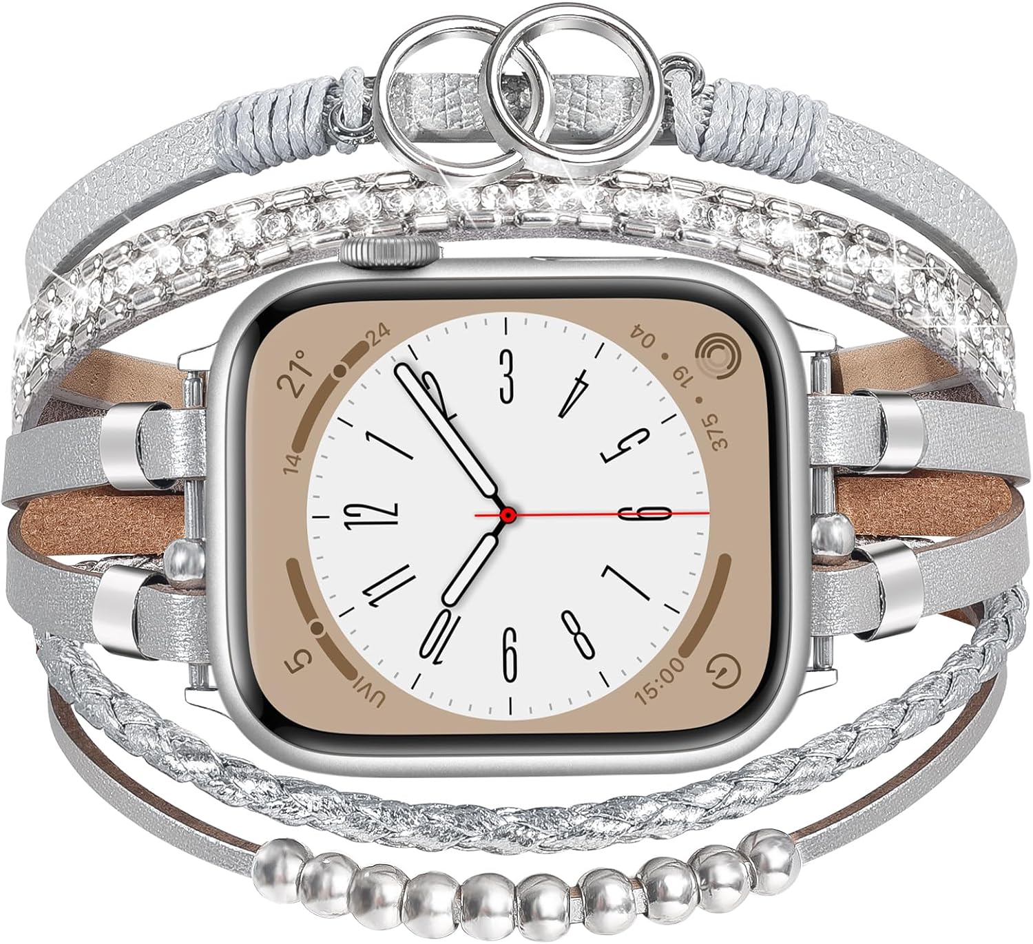 MOFREE Boho Leather Bracelet Compatible with Apple Watch Band 38mm 40mm 41mm Women, Adjustable iPhone Watch Bands Fancy Jewelry Multilayer Strap Wrap for iWatch Bands Series 10 9 8 7 6 5 4 3 2 1 SE