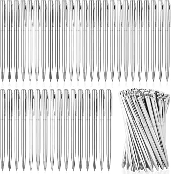 100 Pcs Ballpoint Pens, Slim Metal, Silver, 1 mm