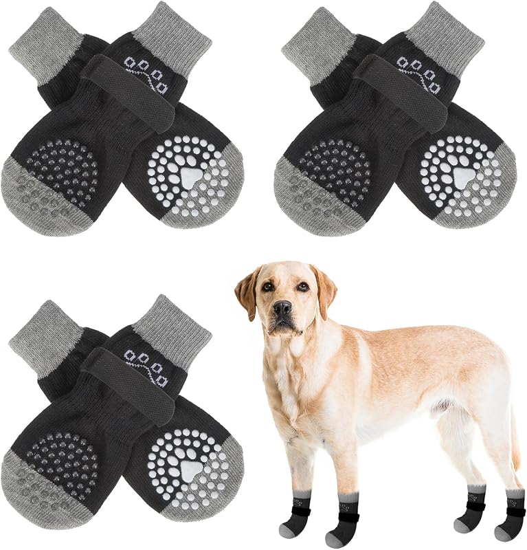 Meias Antiderrapantes para Cães com Faixas de Pegada e Ajuste Elástico SCENEREAL, 6 Unidades