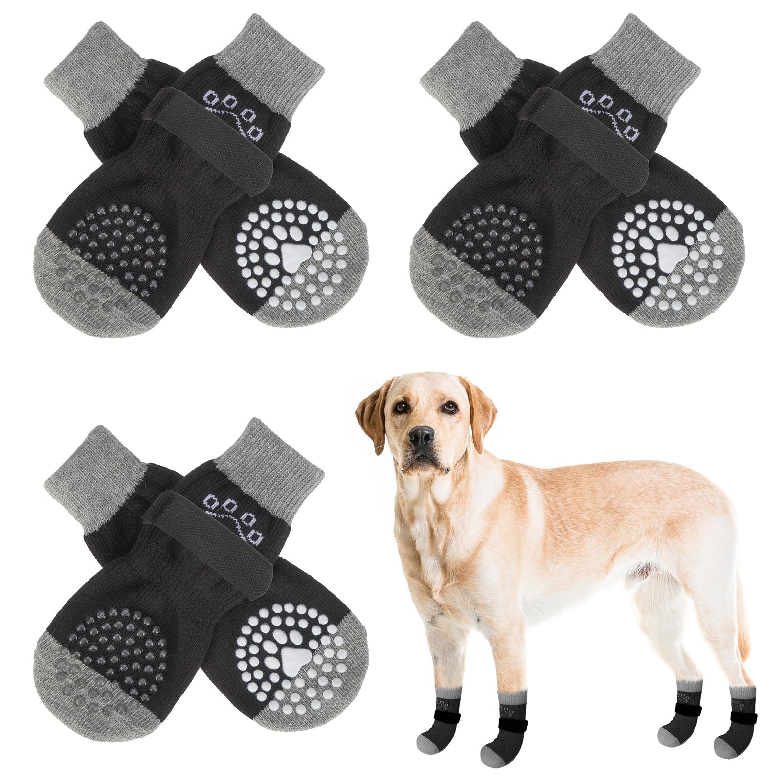 SCENEREAL Anti Slip Dog Sock to Prevent Licking Paws for Hardwood Floors, Boots & Paw Protector Shoes for Hot/Cold Pavement with Grippers, Double Sides Grips for Small Medium Large Senior Dogs โ image 1