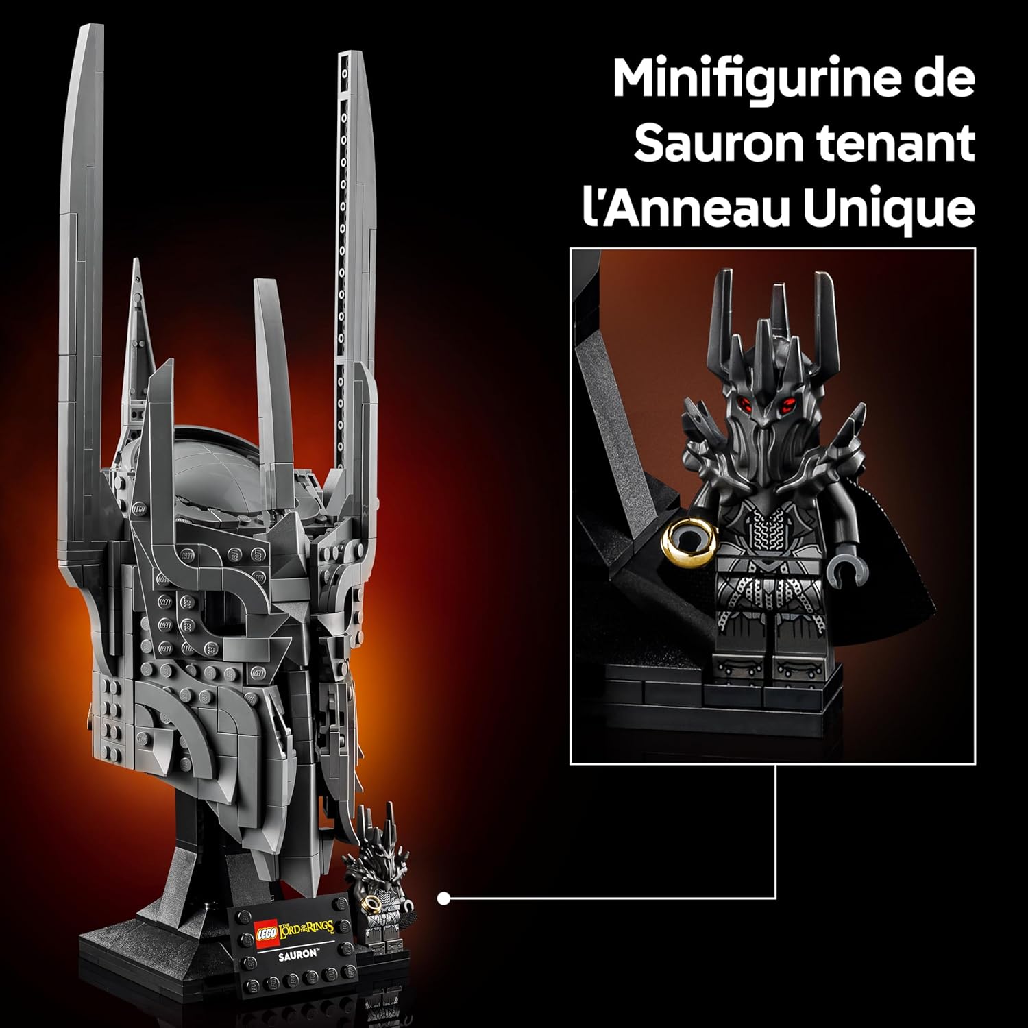LEGO Icons Le Seigneur des Anneaux : Le Casque de Sauron - Maquette pour Adulte - Décoration avec l'anneau Unique & Minifigurine Collector - Idée Cadeau DIY pour Fans de la Saga 11373 — vue 6