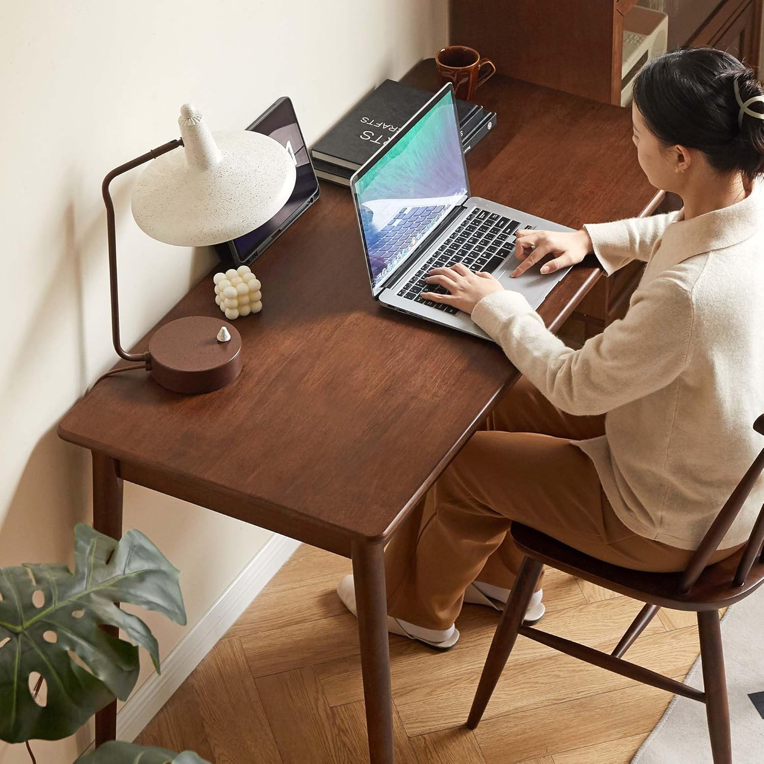 Computer Desk, Solid Wood Desk, Mid Century Modern Home Office, Writing Desk with Drawers for Study Bedroom Living Room 31.49" W