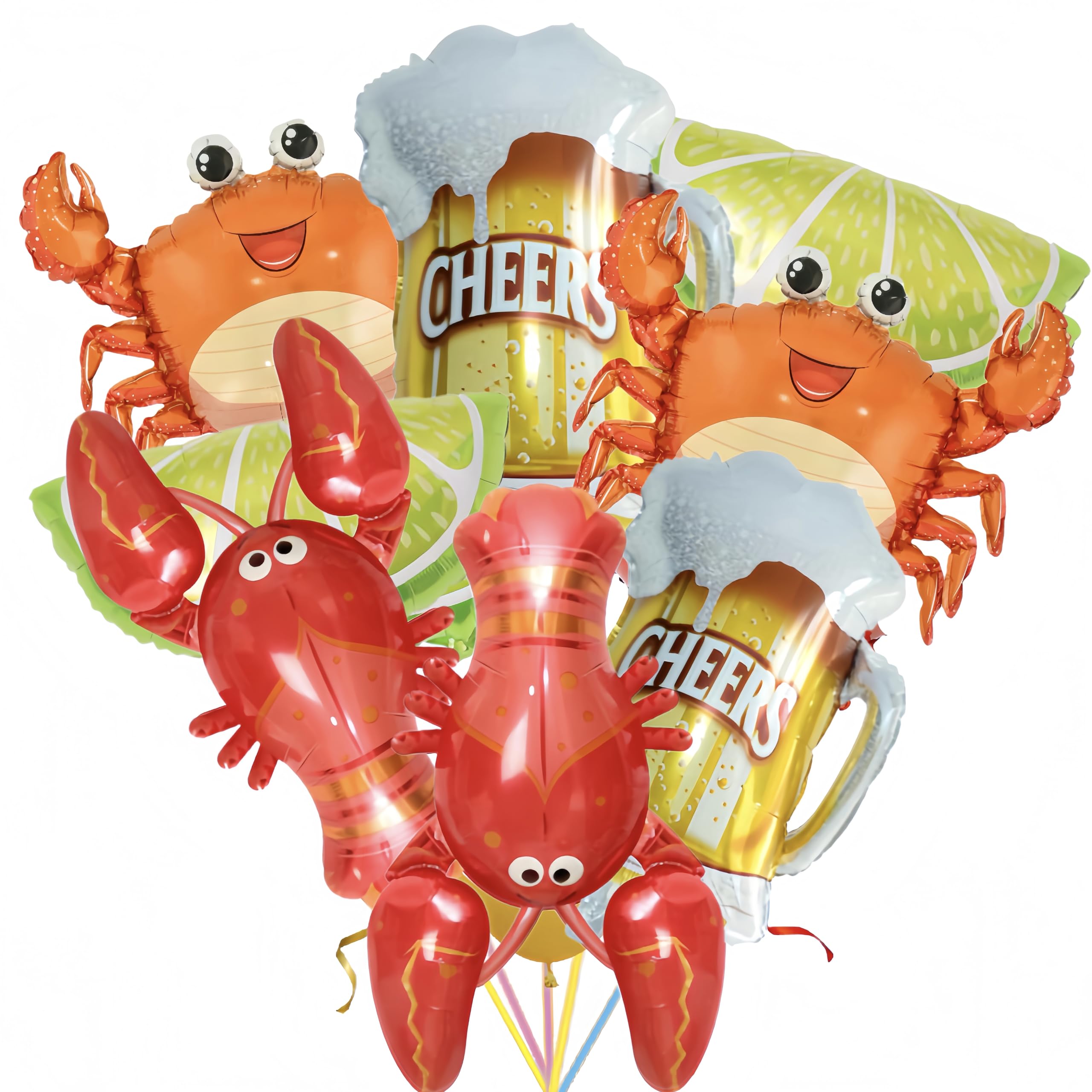 8Pcs Giant Crawfish Crab Foil Balloons/Crawfish Boil Party Supplies/Beer Balloons for Lobster Lovers Party Decorations/Seafood Boil Party Supplies/