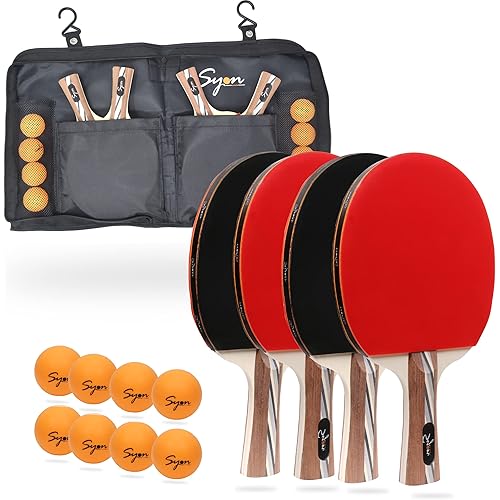Ping Pong Paddles Set of 4- Innovative Carry Case| 8 Balls | Pro 7 Ply Table Tennis Rackets with Accessorie | Indoor and Outdoor