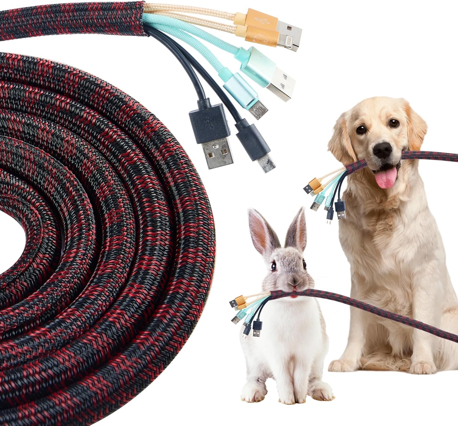 1/2-100FT Inch Split Cable Sleeve, Braided Wire Loom Cord Protector, Pet Chew Proof Wire Cover, Stylish Color Cable Management Wrap for Desk, TV, Home (Black Red)