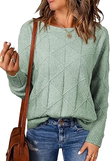 EVALESS Womens Crewneck Sweaters Batwing Sleeve Pullover Tops