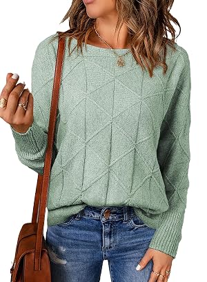 EVALESS Casual Crewneck Sweaters for Women Fall Winter 2025 Lightweight Long Batwing Sleeve Pullover Sweaters Tops Clothes