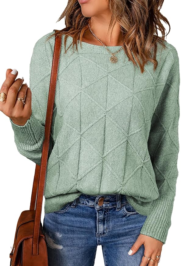 EVALESS Casual Crewneck Sweaters for Women Fall Winter 2025 Lightweight Long Batwing Sleeve Pullover Sweaters Tops Clothes