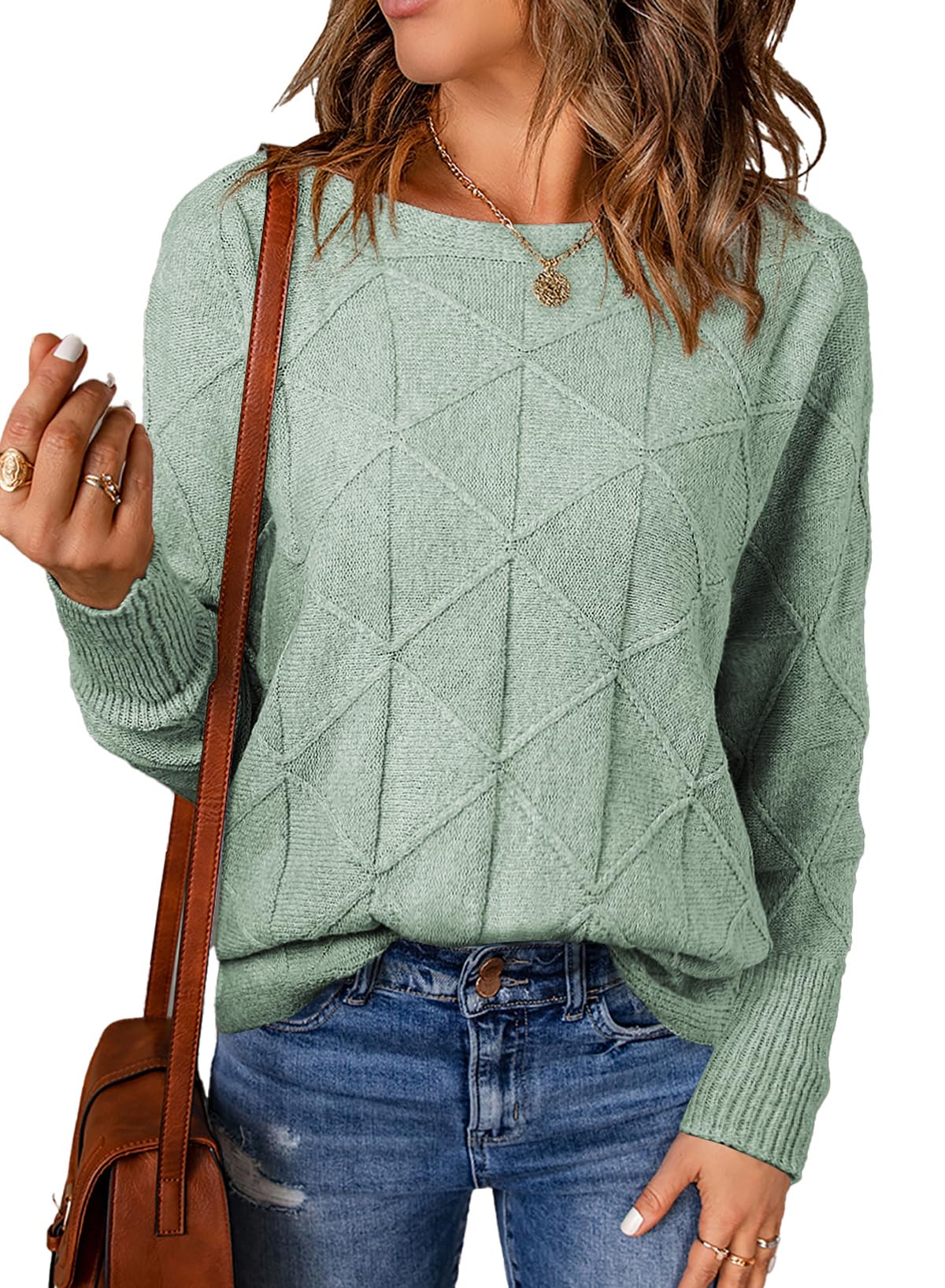 EVALESS Casual Crewneck Sweaters for Women Fall Winter 2025 Lightweight Long Batwing Sleeve Pullover Sweaters Tops Clothes