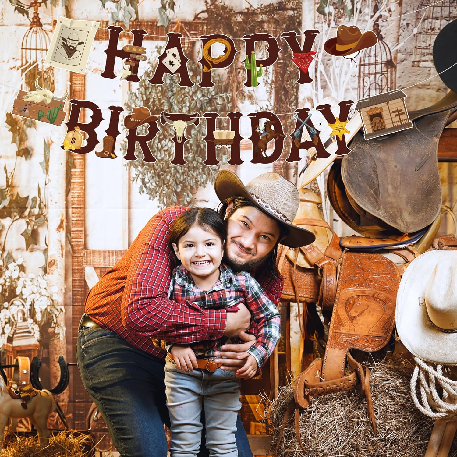 Hooqict Western Happy Birthday Banner Cowboy Birthday Party Decorations Western Cowboy Party Banner Garland Sign for Boys Men Wild West Country Party Decorations Supplies - Image 4
