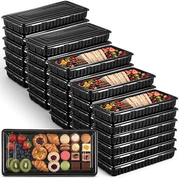 30 Pack Catering Trays with Lids 14 Inch Reusable Serving Tray with Lid Plastic Party Platters for Catering, Buffet, Takeout Food, Picnics & Events14.17 x 6.29 x 2.16 Inch