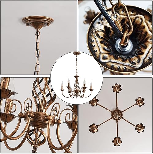 Miniatura 6 de Farmhouse Chandelier Bronze, Rustic 6 Light French Country Iron Pendant Light Fixture, Vintage Metal Chandelier for Dining Room Kitchen Living Room