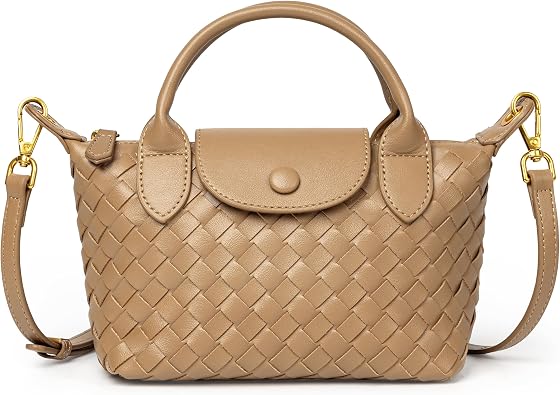 Joryin Hand Woven Purses for Women, Light Brown Mini Crossbody Bag Dumpling Bag. Top Handle Bag Small Purse Braided Vegan Leather