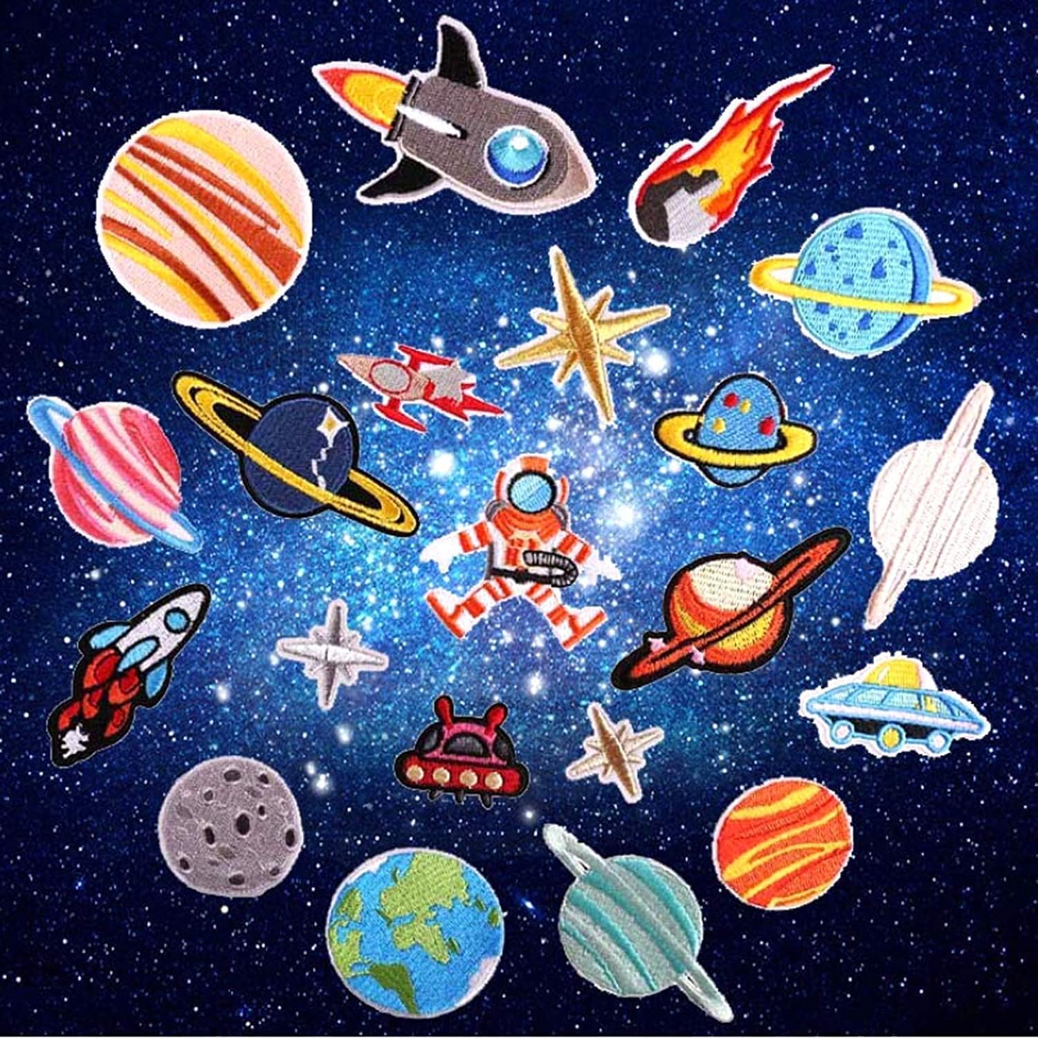 Daily Crafts| Embroidered Iron on Patches for Clothing: 5 Pcs Space Applique Sew on Embroidery Badge Punk Cool Rock Patch Set for Jackets Backpacks Jeans (Space B) 2